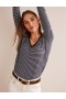 Navy / White Women's Boden Cotton V-Neck Long Sleeve Tops