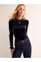 Navy Women's Boden Velvet Frill-Trim Tops