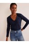 Navy Women's Boden Cotton V-Neck Long Sleeve Tops