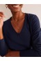 Navy Women's Boden Cotton V-Neck Long Sleeve Tops