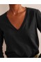 Black Women's Boden Cotton V-Neck Long Sleeve Tops