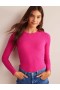 Pink Women's Boden Cotton Ribbed Long Sleeve Tops
