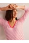 White / Red Women's Boden Cotton V-Neck Long Sleeve Tops
