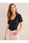 Black Women's Boden Double Layer Short Sleeve Tops