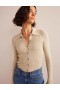 Beige / Gold Women's Boden Ribbed Fitted Cardigan