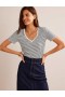 White / Navy Women's Boden Regular V-neck Slub T shirts