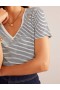 White / Navy Women's Boden Regular V-neck Slub T shirts