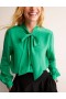 Green Women's Boden Bow-Neck Button-Down Blouse Tops