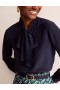 Navy Women's Boden Bow-Neck Button-Down Blouse Tops