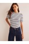 White / Navy Women's Boden Supersoft Frill Detail T shirts