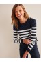 Navy White Stripes Women's Boden Catriona Cotton Crew Sweater
