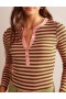 Pink / Olive Green Women's Boden Anna Rib Henley T shirts