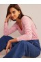 White / Red Women's Boden Cotton V-Neck Long Sleeve Tops