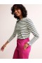 White / Navy Stripes Women's Boden Supersoft Frill Detail Tops