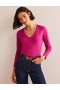 Fuchsia Women's Boden Cotton V-Neck Long Sleeve Tops