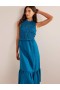 Turquoise Women's Boden Smocked Linen Midi Dress