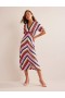 Multicolor Stripes Women's Boden V-Neck Satin Midi Dress