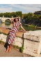 Multicolor Stripes Women's Boden V-Neck Satin Midi Dress