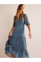 Blue Women's Boden Tie-Neck Tiered Maxi Dress