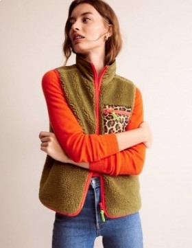 Pink Women's Boden Contrast-Trim Borg Gilet Jacket