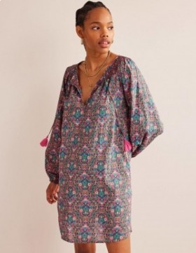 Multicolor Women's Boden Smocked Neck Beach Kaftan Dress