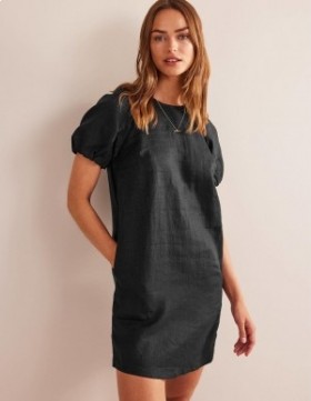 Black Women's Boden Sleeve Detail Linen Mini Dress