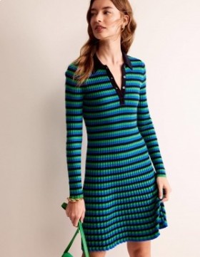 Navy Light Green Women's Boden Mini Collared Dress