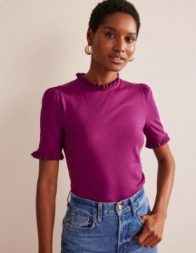 Purple Women's Boden Supersoft Frill Detail T shirts