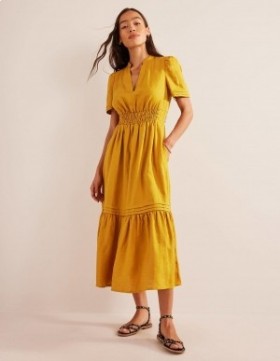 Gold Women's Boden Pintuck Detail Midi Dress