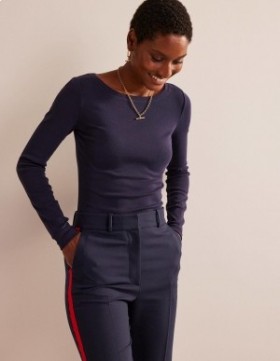Navy Women's Boden Essential Boat-Neck Jersey Tops