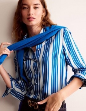 Blue Stripes Women's Boden Straight-Fit Woven Shirts