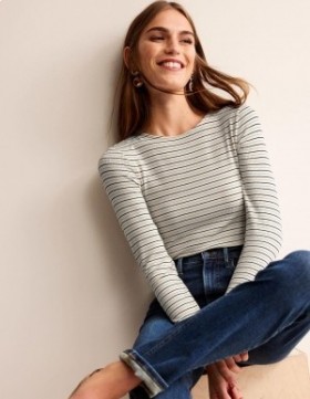 White Stripes Women's Boden Long Sleeve Metallic Tops