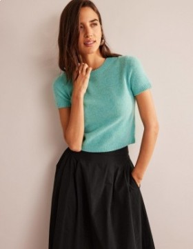 Turquoise Women's Boden Cropped Cashmere Tee Cardigan