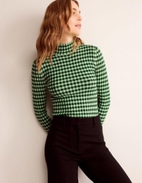 Navy / Light Green Women's Boden Fitted Check Sweater