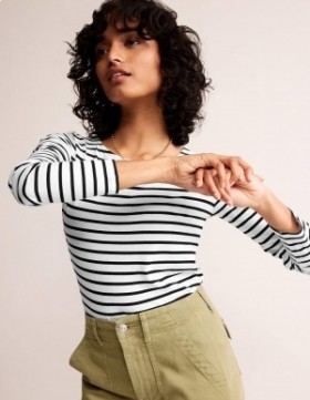 White / Black Women's Boden Ella Long Sleeve Breton Tops