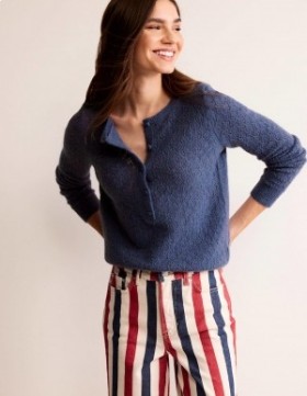 Blue Women's Boden Fluffy Henley Pointelle Sweater