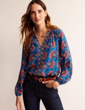 Blue Women's Boden Border Print Raglan Tops