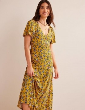 Mustard Women's Boden V-Neck Jersey Midi Dress