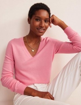 Pink Women's Boden Eva Cashmere V-Neck Sweater