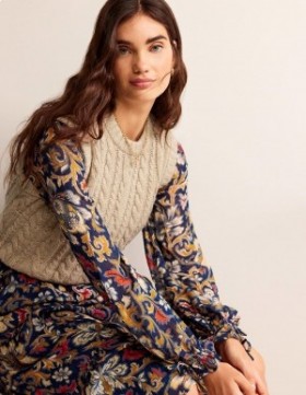 Grey Women's Boden Cable Crew Neck Tank Cardigan