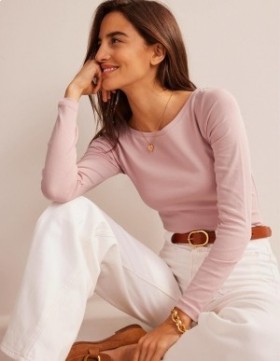 Pink Women's Boden Essential Boat-Neck Jersey Tops