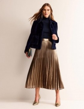 Black Gold Women's Boden Metallic Pleated Midi Skirts