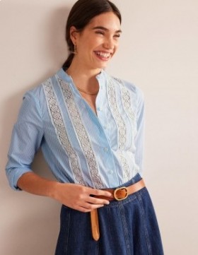 Blue Stripes Women's Boden Lace-Panelled Poplin Shirts