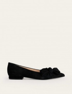 Black Women's Boden Suede-Bow Ballet Flats