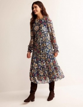 Multicolor Women's Boden Tie Detail Tiered Midaxi Dress