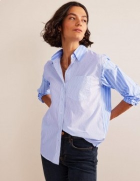 White / Blue Stripes Women's Boden Connie Cotton Shirts