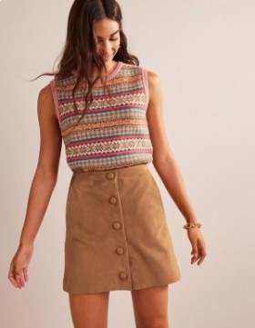 Light Brown Women's Boden Suede A-line Mini Skirts
