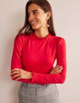 Red Women's Boden Supersoft Frill Detail Tops