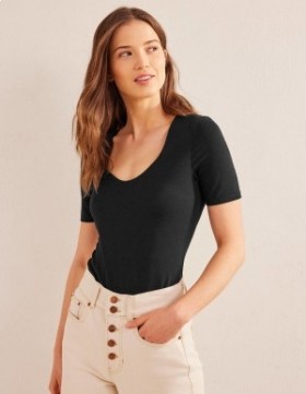 Black Women's Boden Double Layer Short Sleeve Tops
