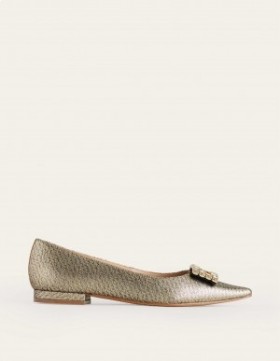 Gold Metal Women's Boden Jewelled-Buckle Flats